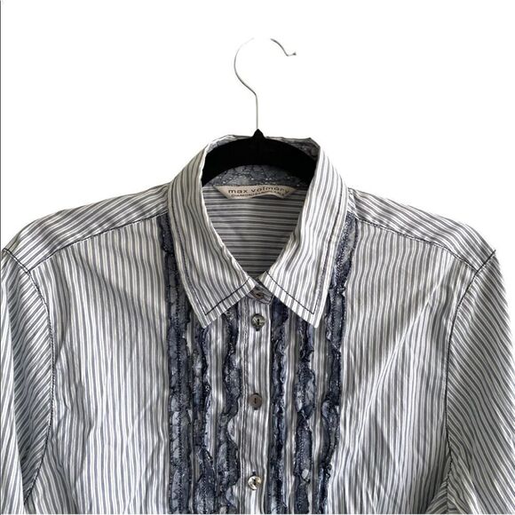MAX VOLMARY Diamonds And Pearls Striped Button Front Blouse Blue White 14 - Picture 3 of 13